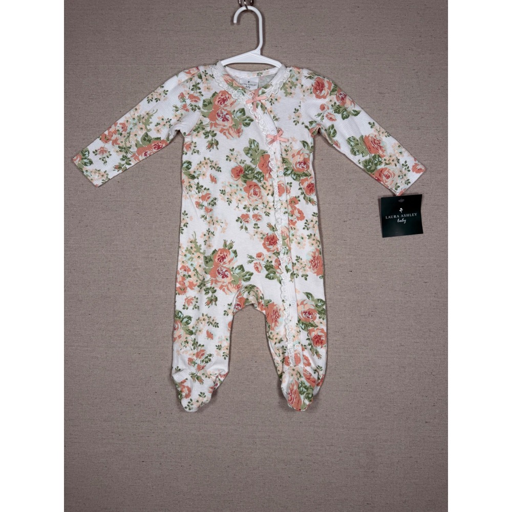 Laura Ashley Baby Floral Waffle Knit Sleep and Play Footie 3-6 Months NEW